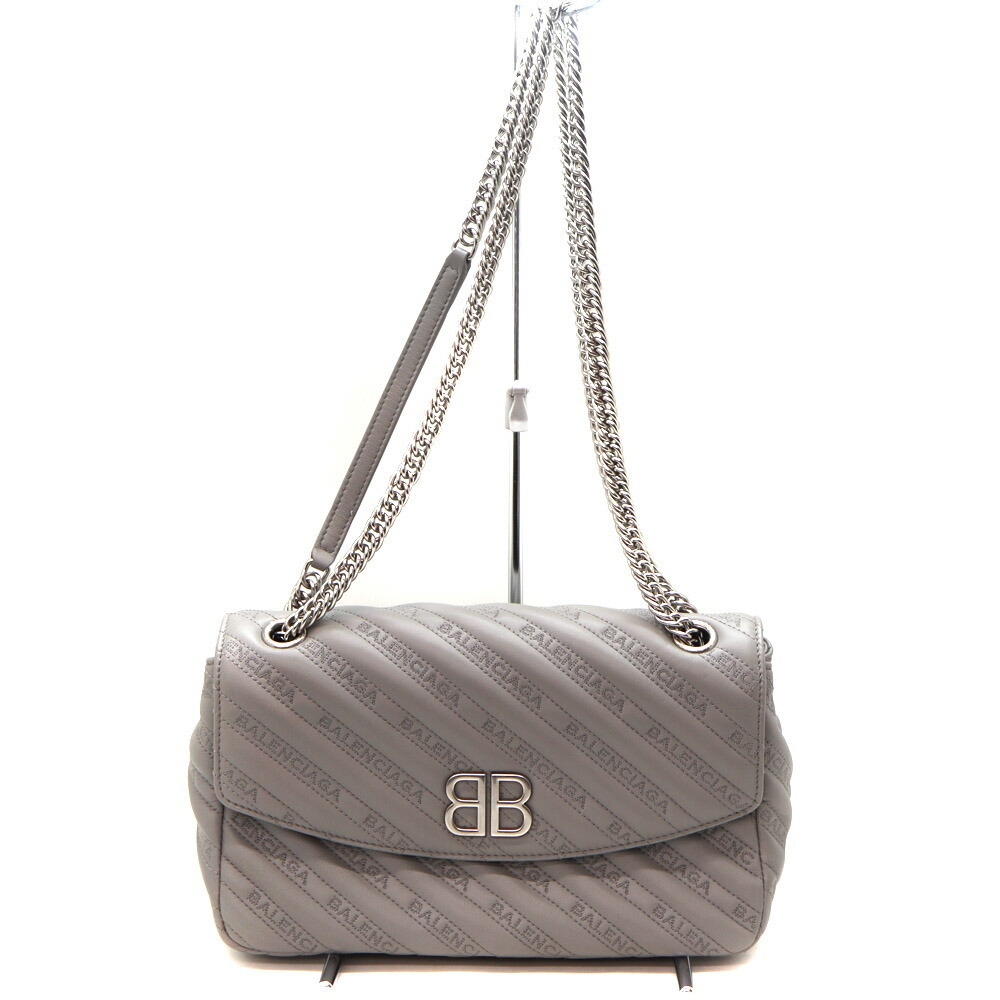 Balenciaga Round Chain Shoulder Bag Leather Gray